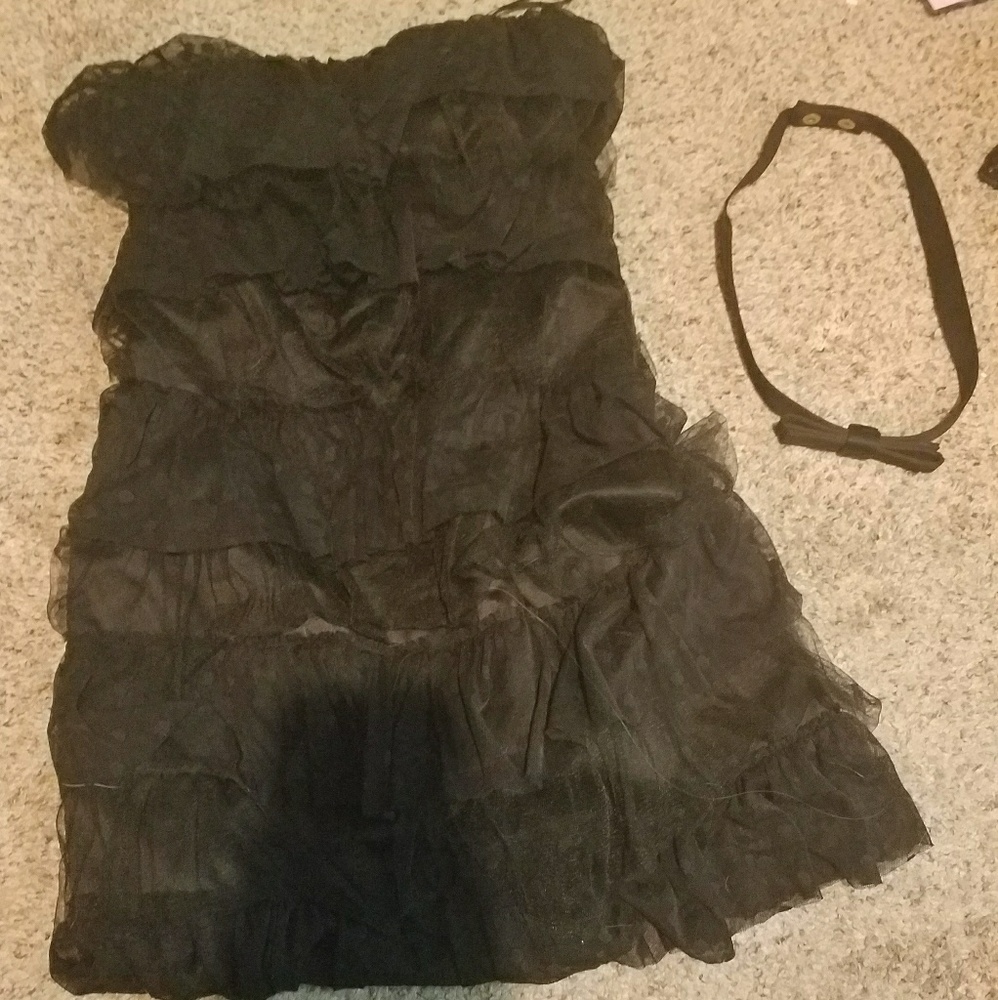 Black ruffle dress with belt